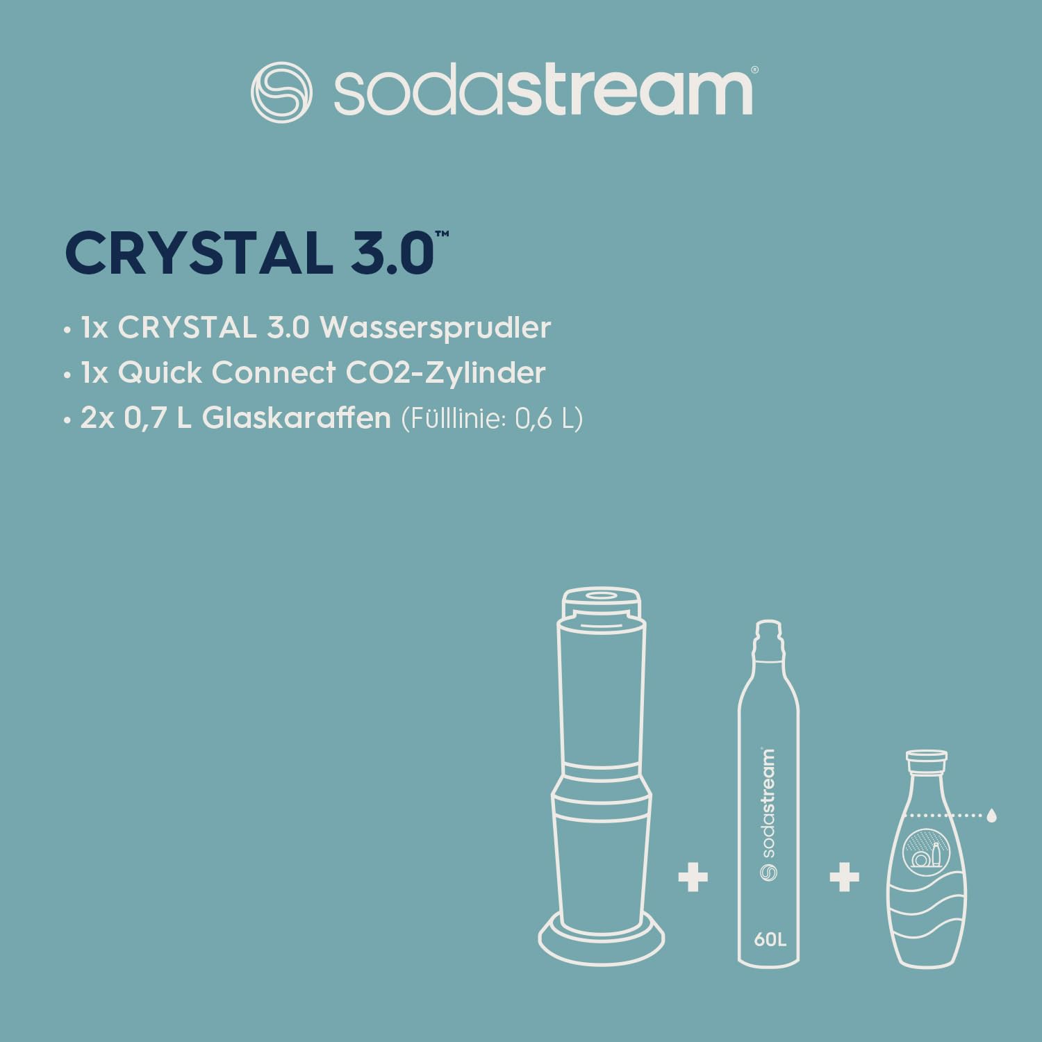SodaStream Crystal 3.0 Wassersprudler – Titan/Schwarz inkl. CO₂-Zylinder & 2 Glaskaraffen