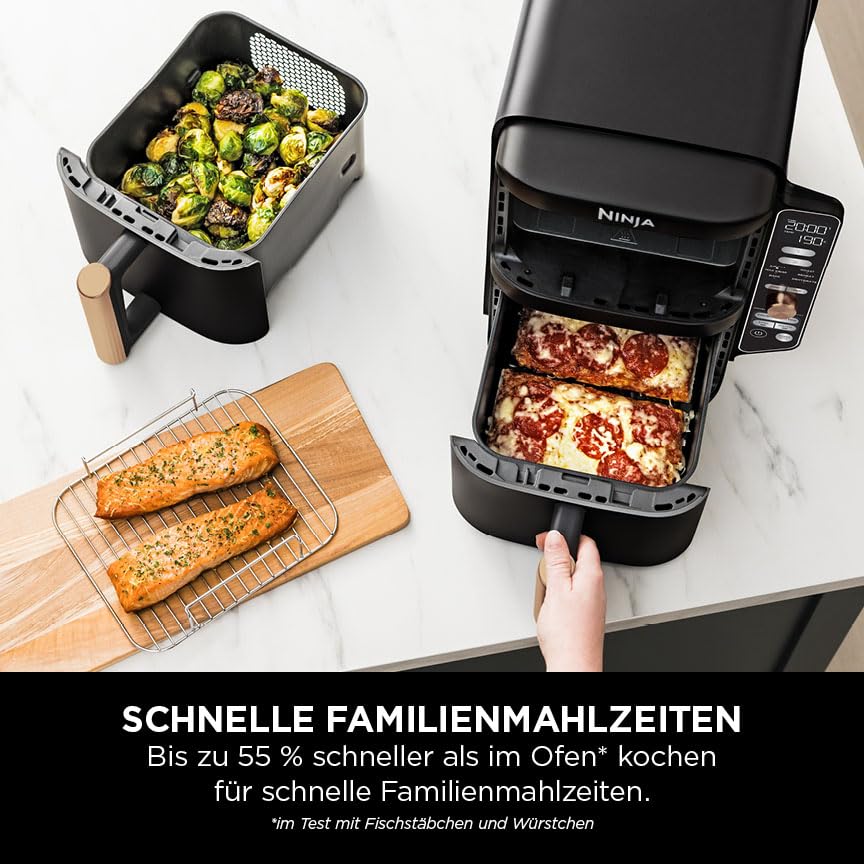Ninja Double Stack XL Airfryer – 9,5 L, 2 Schubladen vertikal, 4 Ebenen, 6-in-1, Schwarz/Kupfer, SL400EUCP