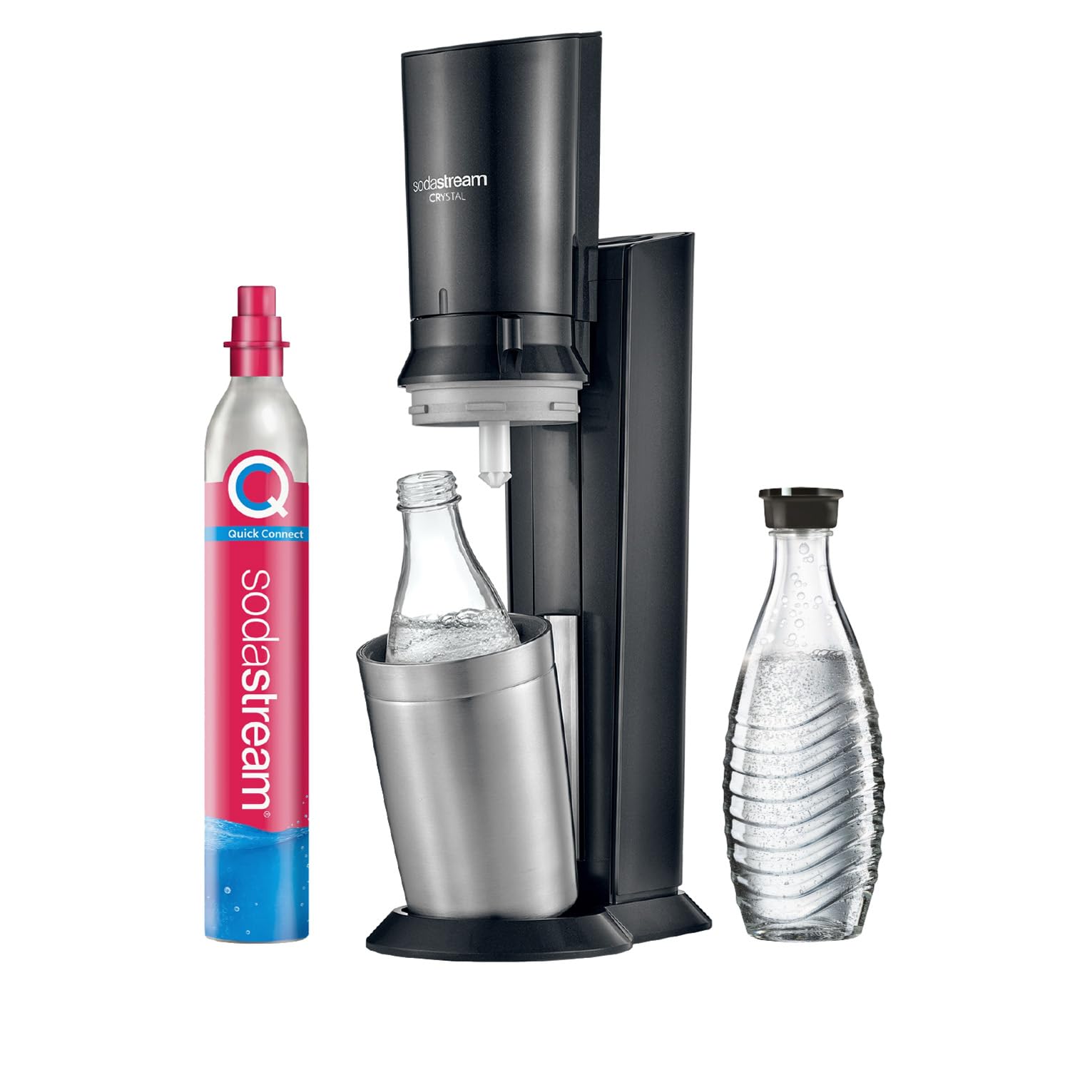 SodaStream Crystal 3.0 Wassersprudler – Titan/Schwarz inkl. CO₂-Zylinder & 2 Glaskaraffen