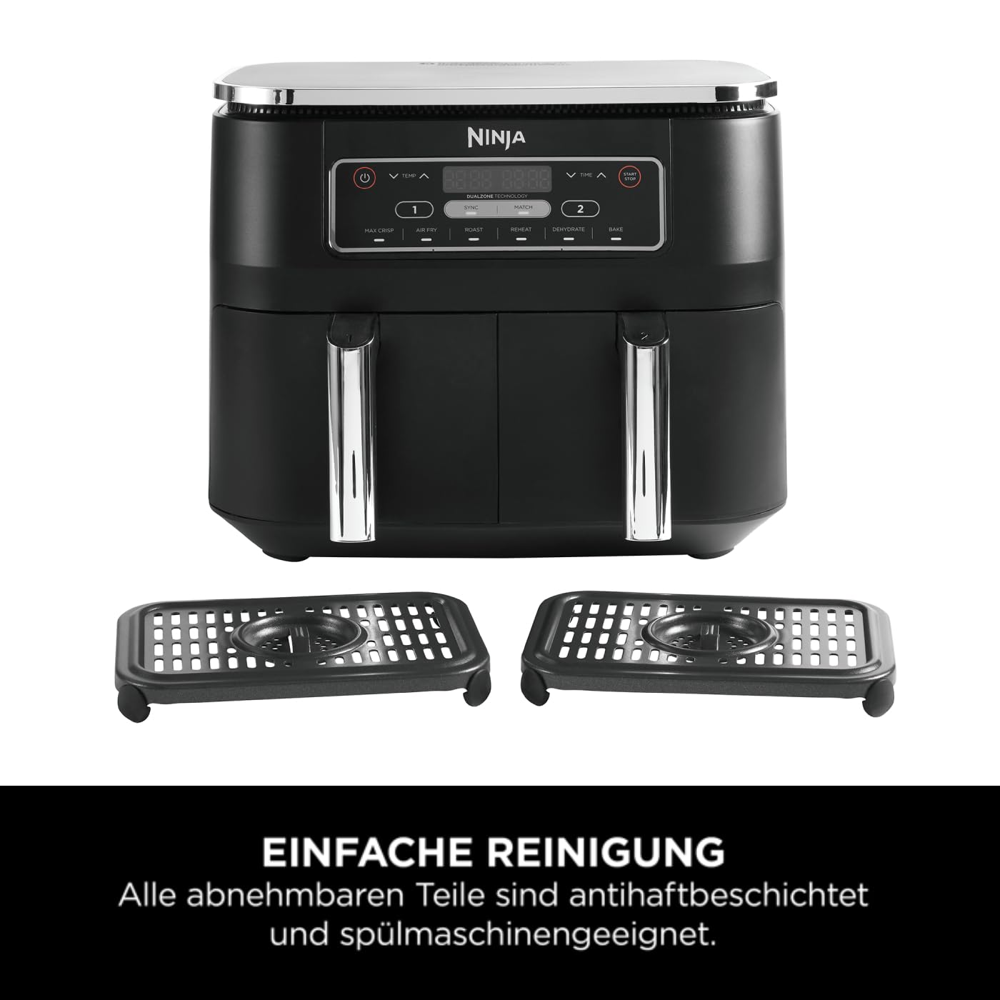 Ninja Foodi Dual Zone Airfryer 7,6 L AF300EU – 2 Fächer, 6-in-1 Funktionen, Antihaft, Schwarz