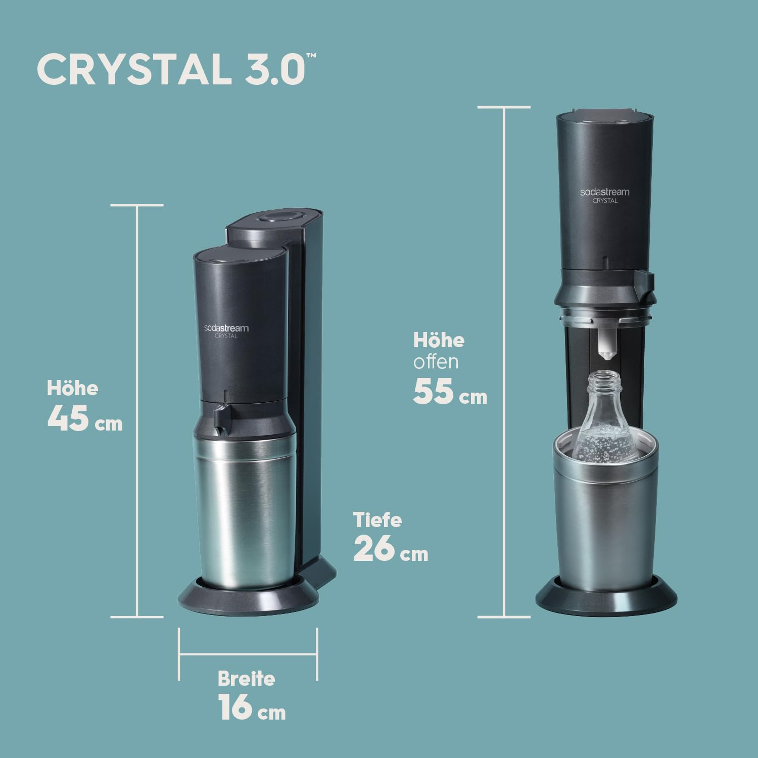 SodaStream Crystal 3.0 Wassersprudler – inkl. 4× 0,8L Glasflaschen, Quick-Connect CO₂, Pepsi Zero Sirup
