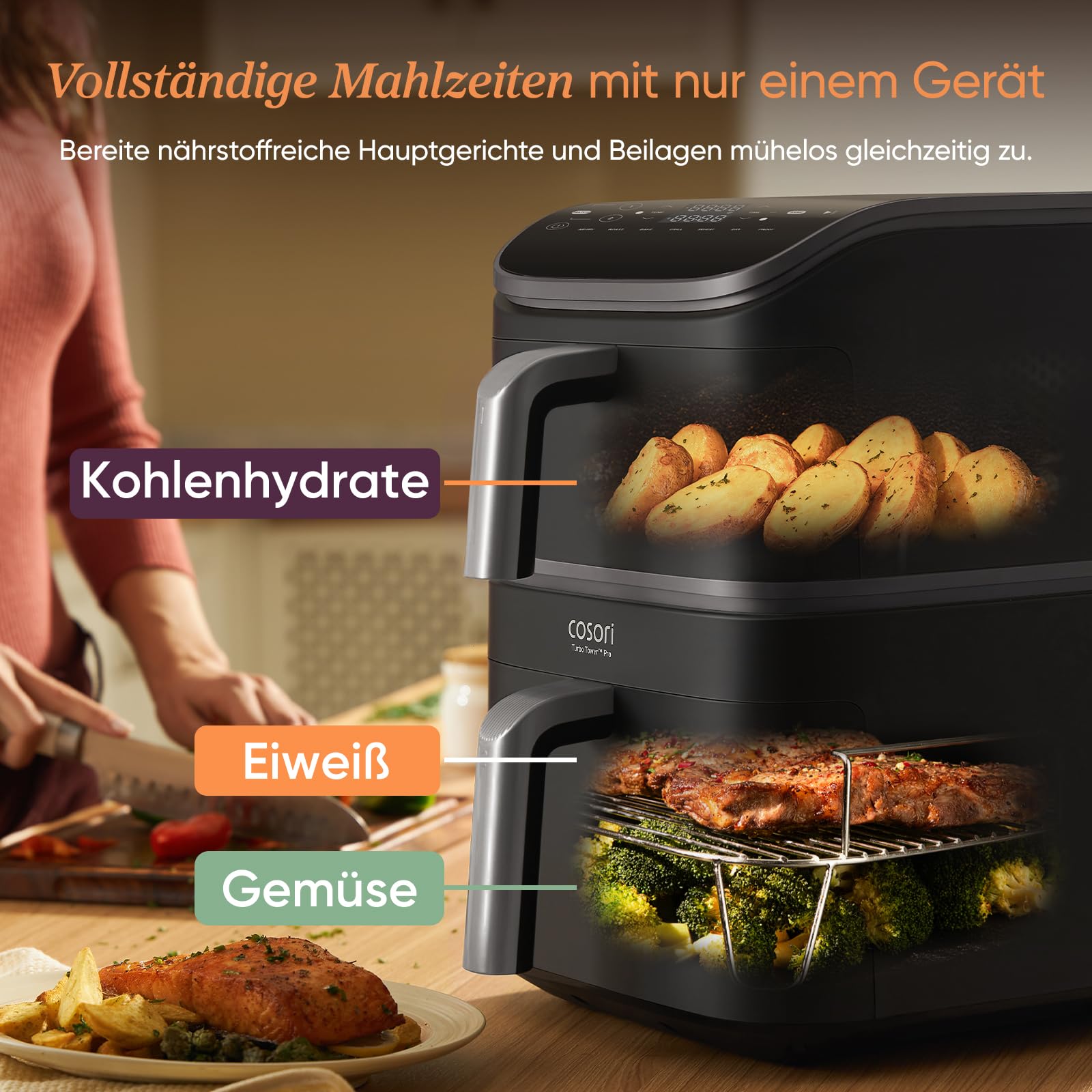 COSORI Turbo Tower Pro Airfryer 10,8L – Keramikbeschichtung, DualBlaze, 2 Kammern, DC-Motor