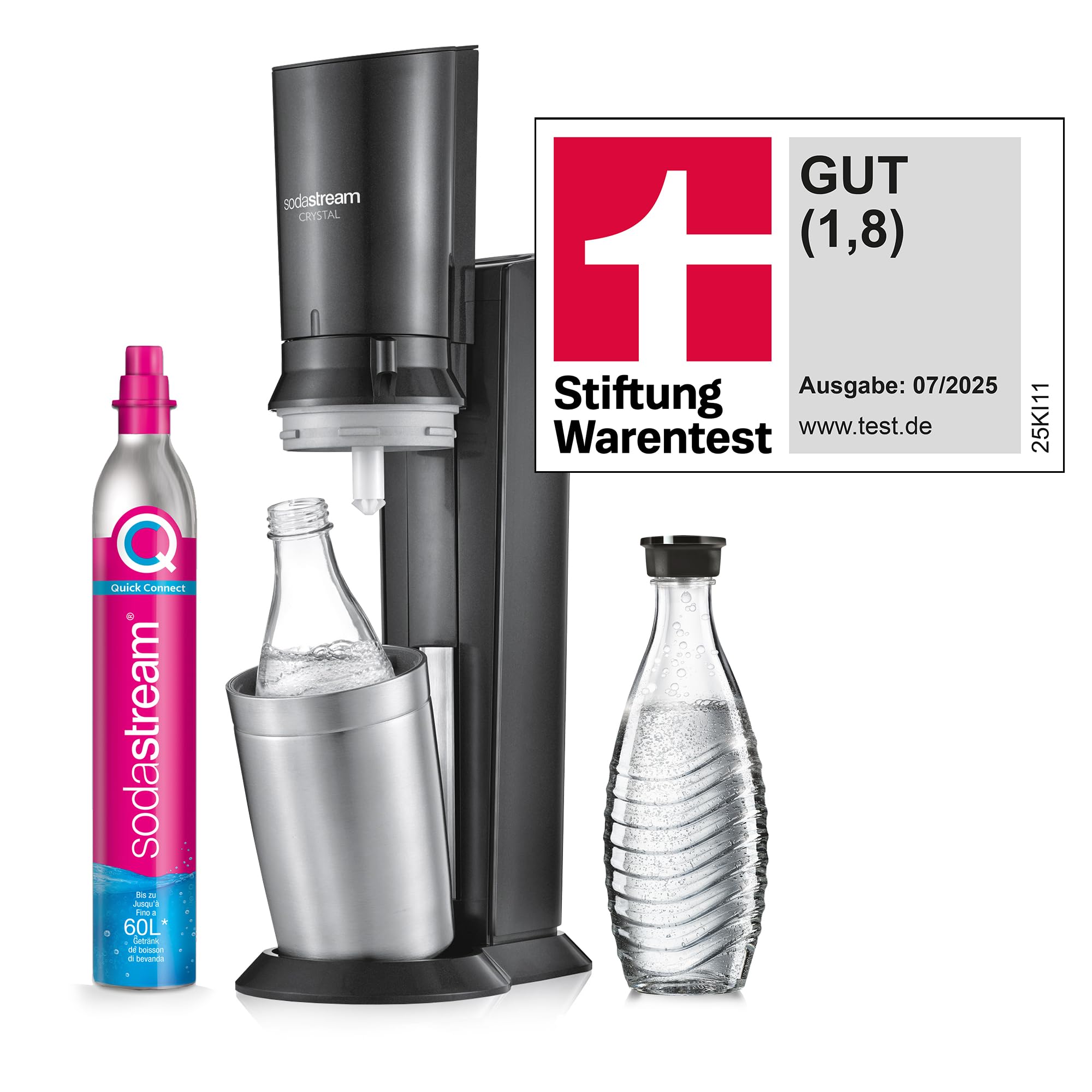 SodaStream Crystal 3.0 Wassersprudler – Titan/Schwarz inkl. CO₂-Zylinder & 2 Glaskaraffen