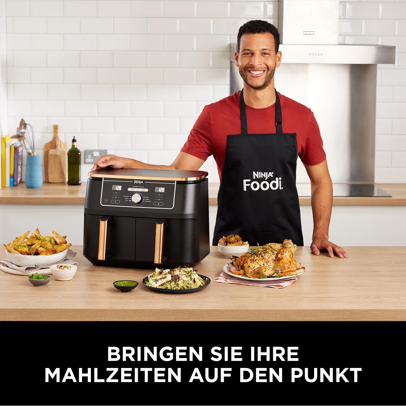 Ninja Foodi MAX Dual Zone Airfryer 9,5 L – AF400EUCP, 6-in-1, 2 Fächer, Antihaft, Kupfer/Schwarz