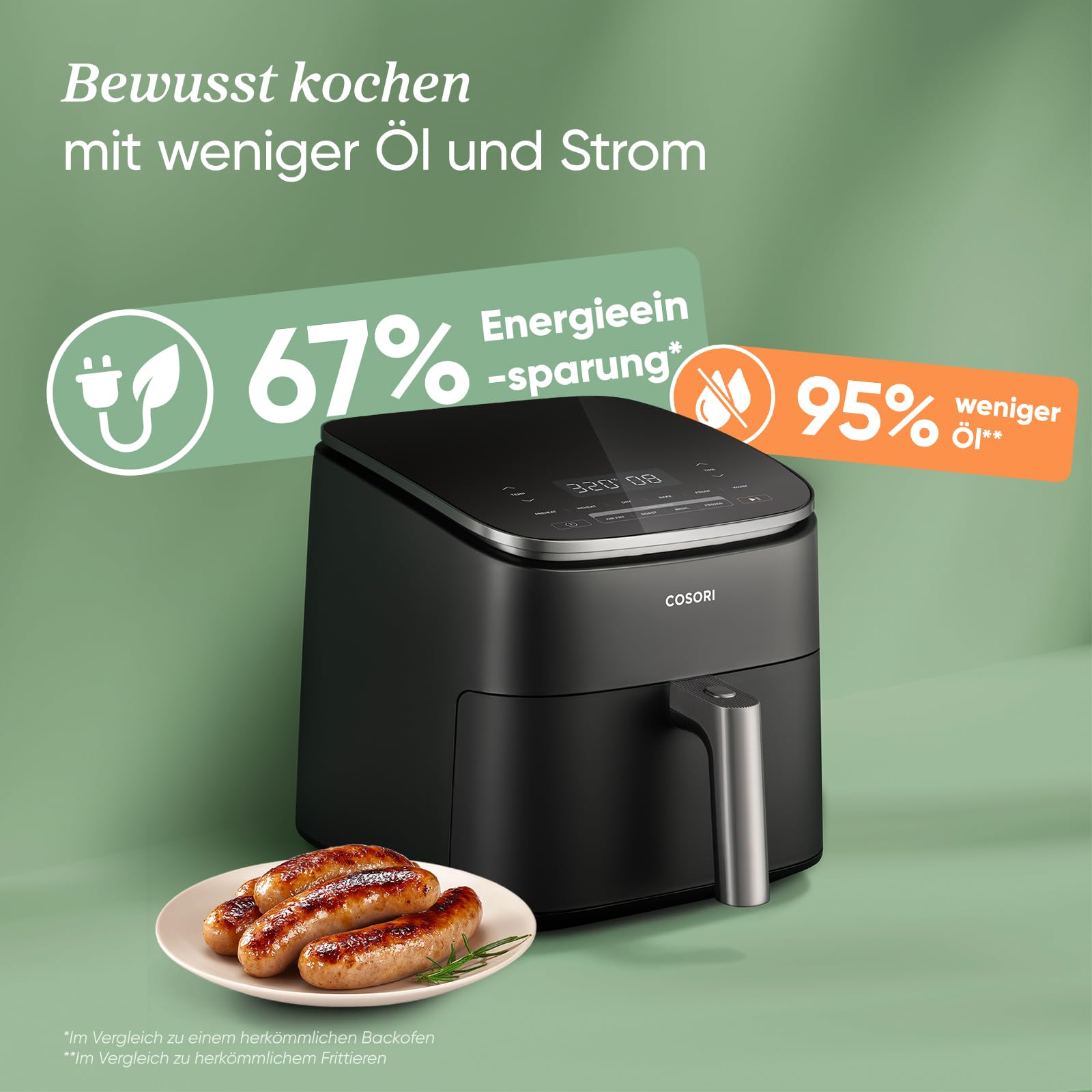 COSORI TurboBlaze Heißluftfritteuse 6L – 9-in-1 Airfryer, leiser DC-Motor, 5 Gebläsestufen, 64 % energiesparend
