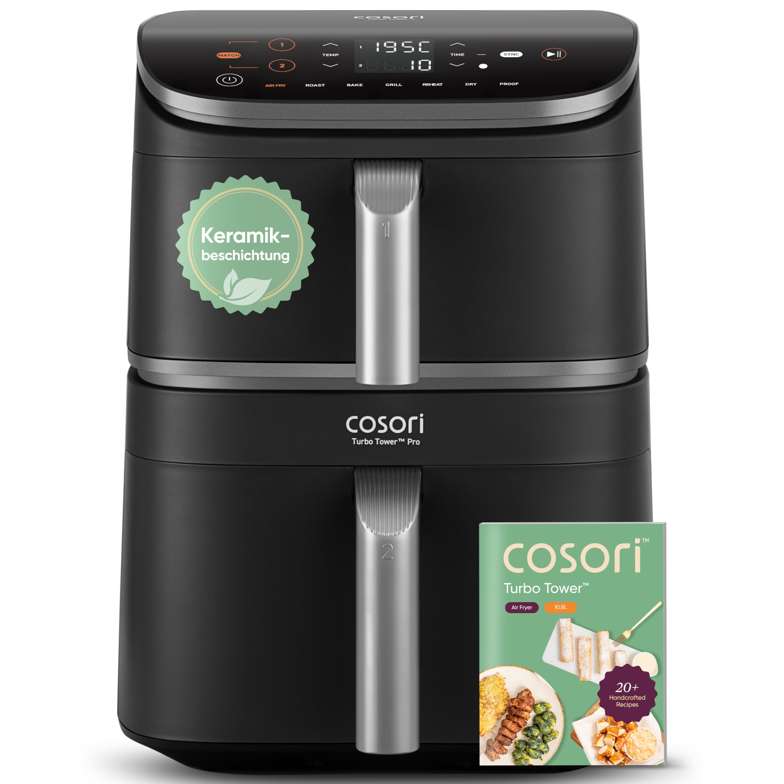 COSORI Turbo Tower Pro Airfryer 10,8L – Keramikbeschichtung, DualBlaze, 2 Kammern, DC-Motor