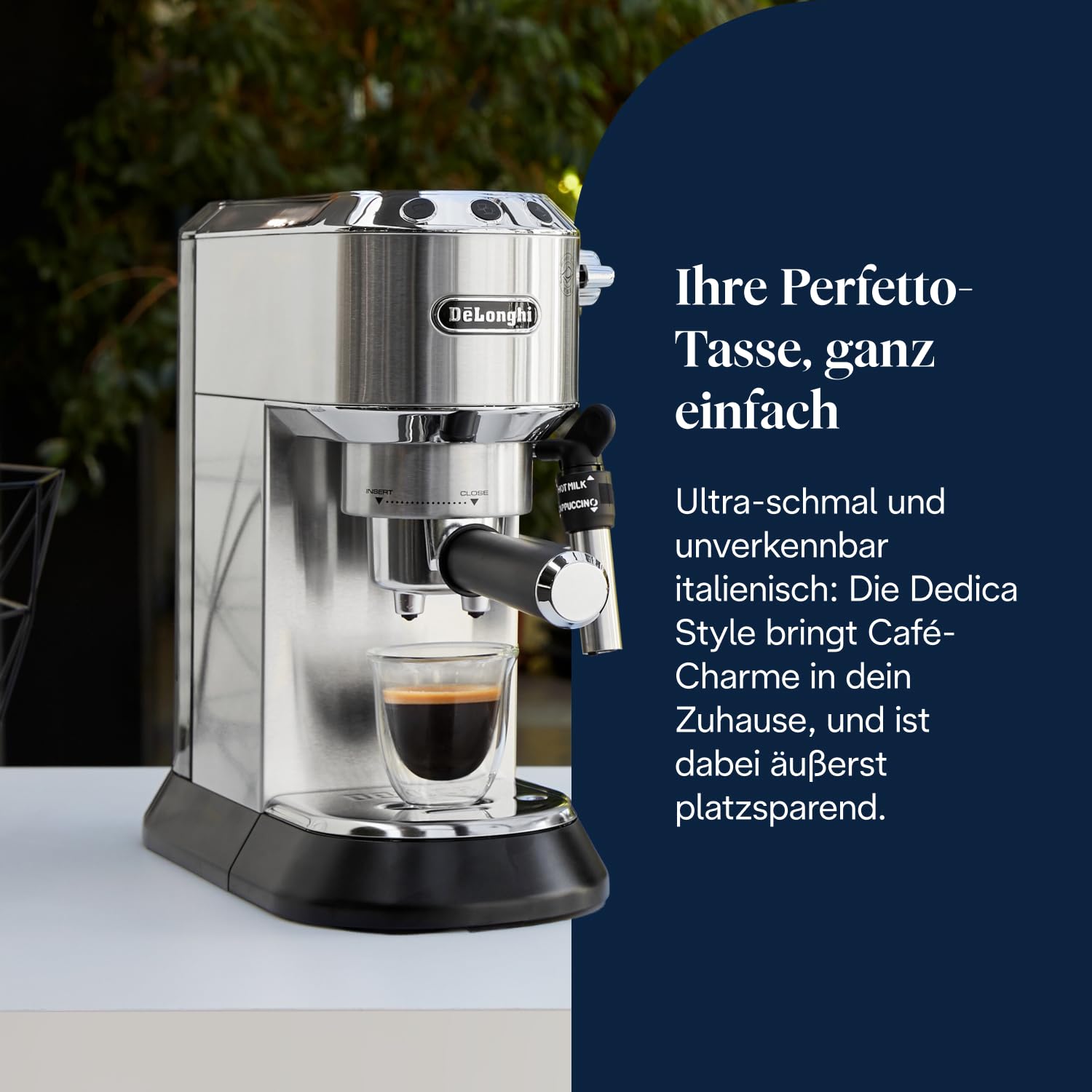 De'Longhi Dedica Style EC685.M – Kompakte Siebträgermaschine, Thermoblock, manueller Milchaufschäumer, Metall