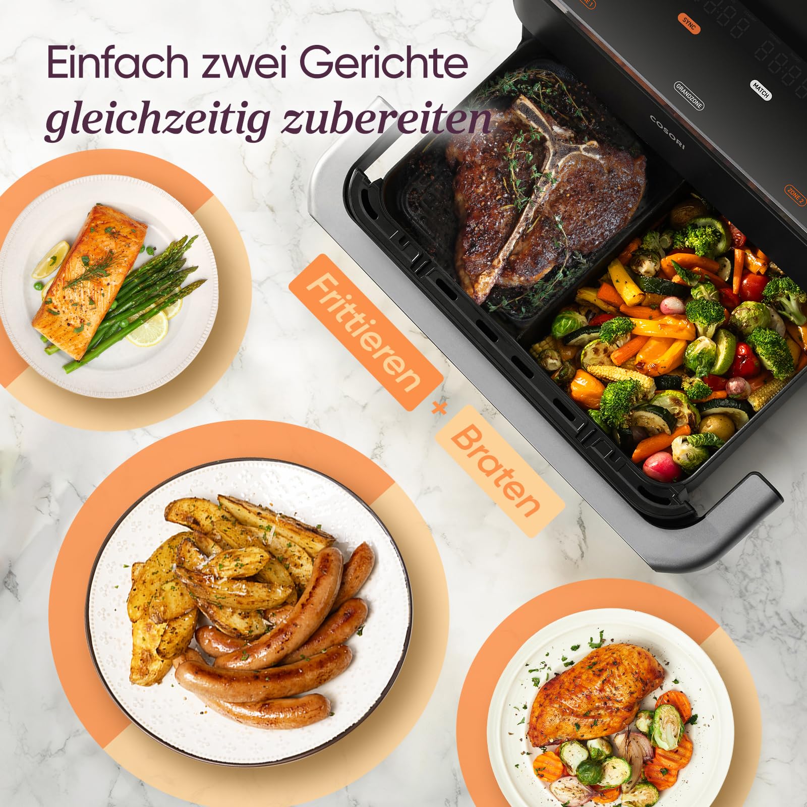 COSORI TwinFry Dual Blaze Airfryer 10L – 2 Kammern, 4 Heizrohre, 240°C, App & Rezepte