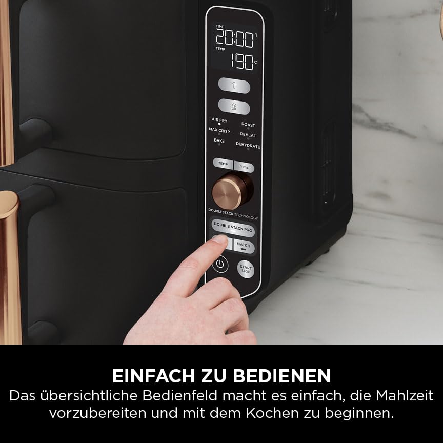 Ninja Double Stack XL Airfryer – 9,5 L, 2 Schubladen vertikal, 4 Ebenen, 6-in-1, Schwarz/Kupfer, SL400EUCP