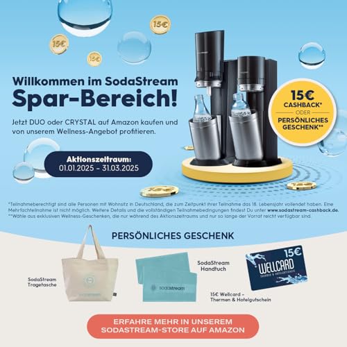 SodaStream DUO Wassersprudler – inkl. 2× Glasflaschen &amp; 2× FUSE Kunststoffflaschen, Quick-Connect CO₂, Titan