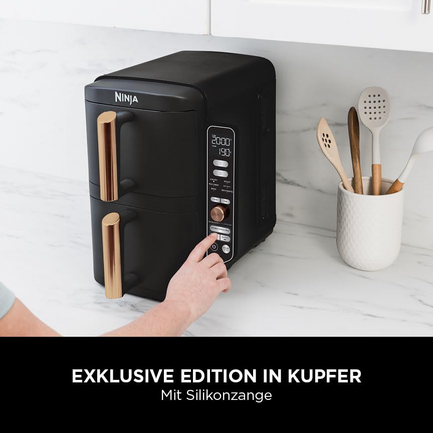 Ninja Double Stack XL Airfryer – 9,5 L, 2 Schubladen vertikal, 4 Ebenen, 6-in-1, Schwarz/Kupfer, SL400EUCP