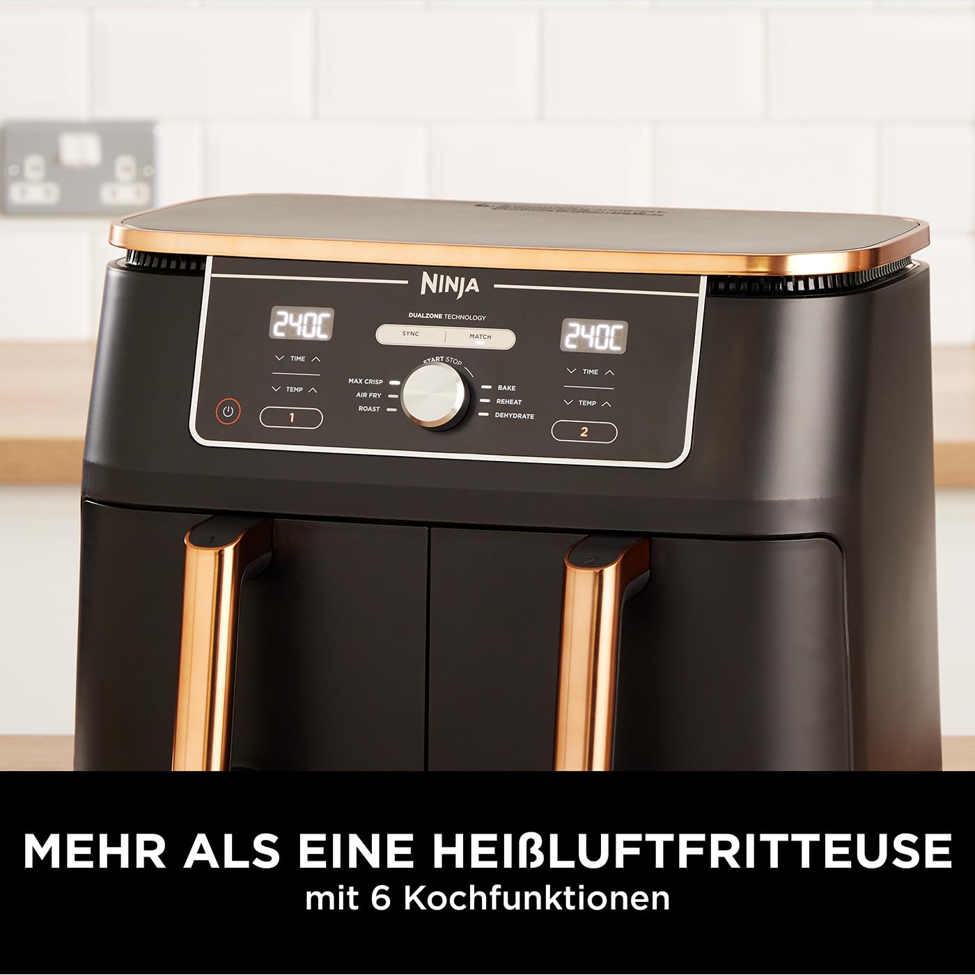 Ninja Foodi MAX Dual Zone Airfryer 9,5 L – AF400EUCP, 6-in-1, 2 Fächer, Antihaft, Kupfer/Schwarz