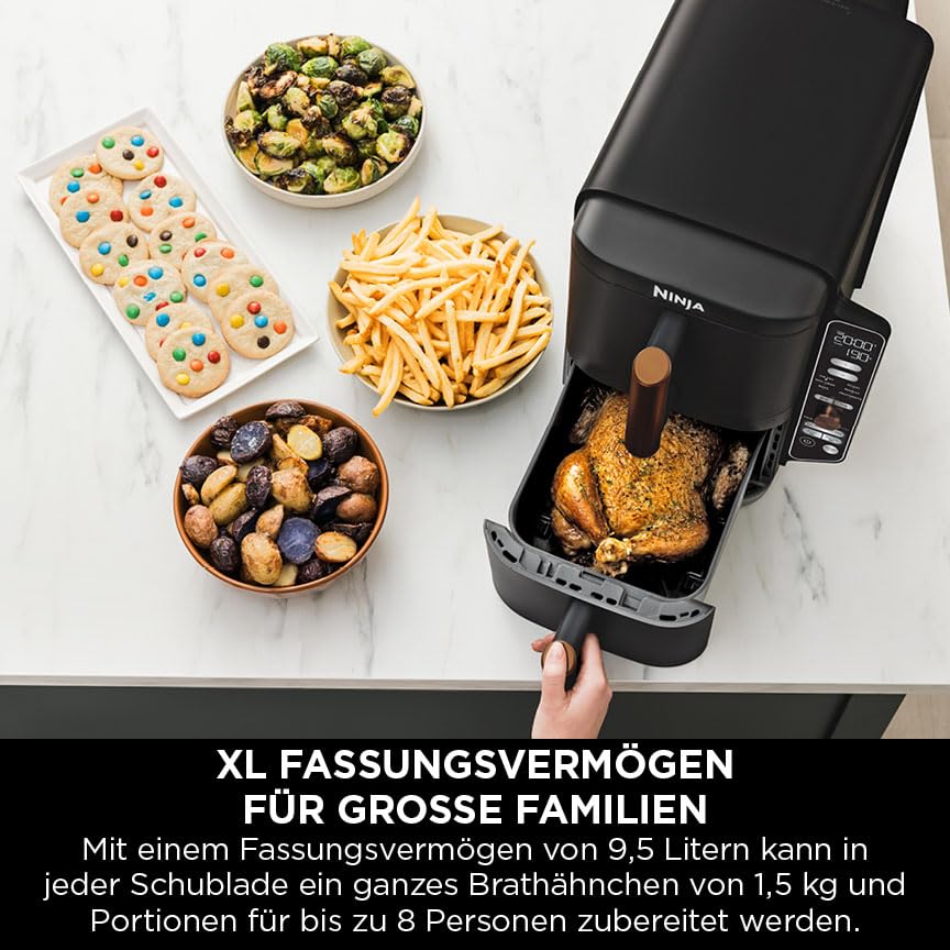 Ninja Double Stack XL Airfryer – 9,5 L, 2 Schubladen vertikal, 4 Ebenen, 6-in-1, Schwarz/Kupfer, SL400EUCP