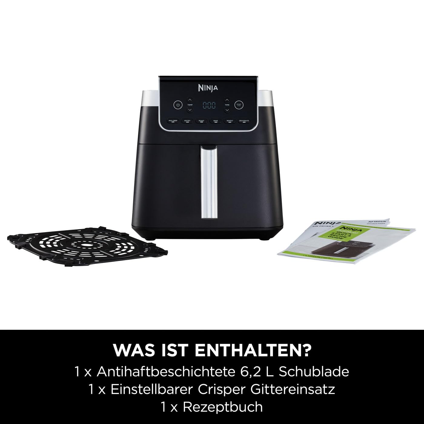 Ninja Air Fryer MAX PRO 6,2 L – 6-in-1 Heißluftfritteuse, Antihaft, spülmaschinenfest, Grau