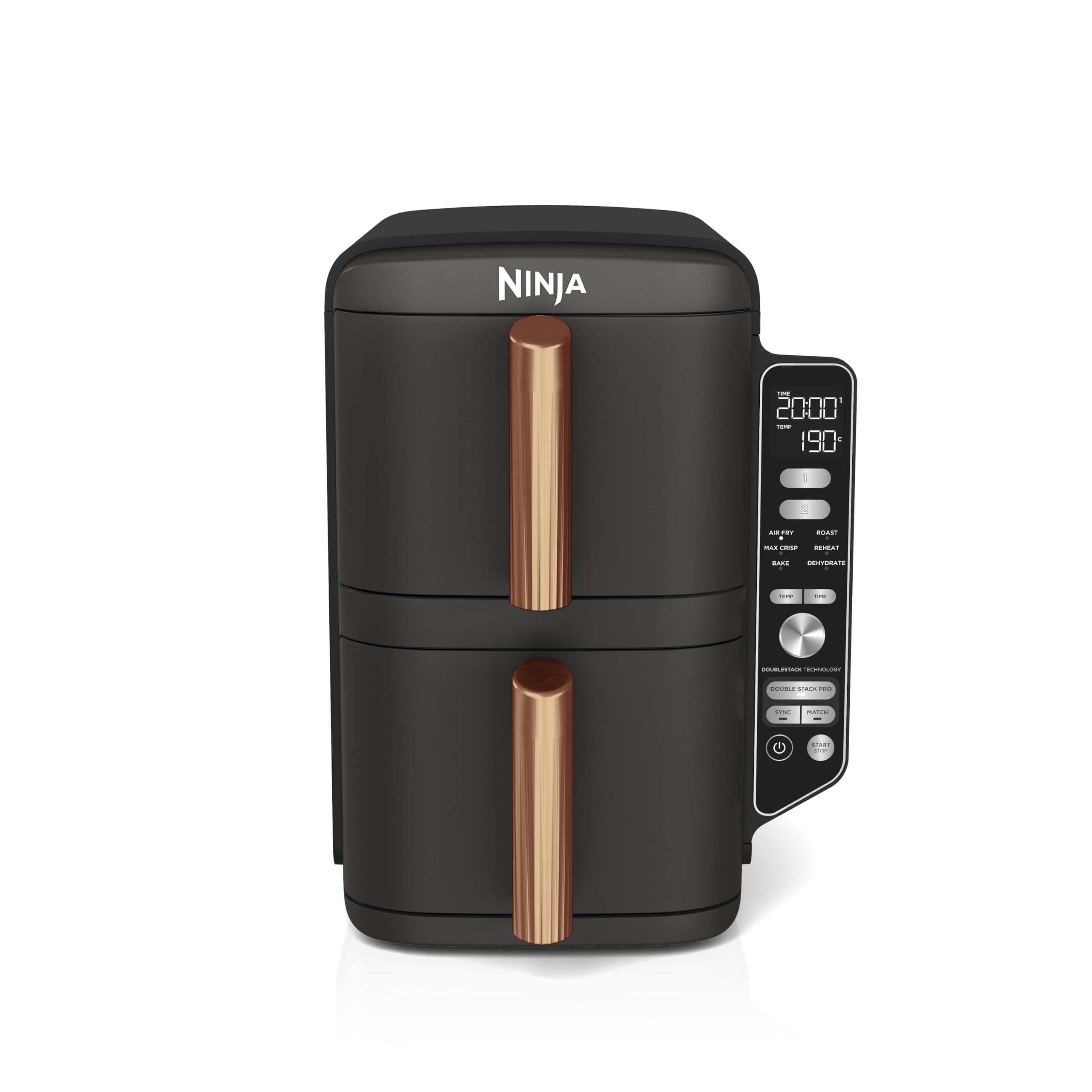 Ninja Double Stack XL Airfryer – 9,5 L, 2 Schubladen vertikal, 4 Ebenen, 6-in-1, Schwarz/Kupfer, SL400EUCP