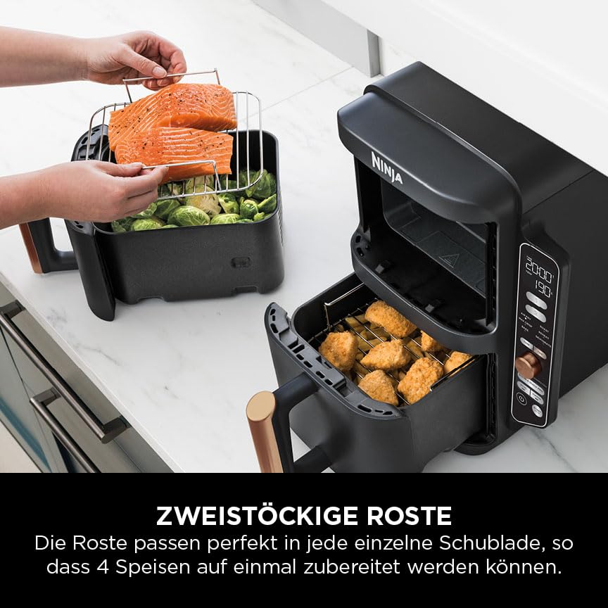 Ninja Double Stack XL Airfryer – 9,5 L, 2 Schubladen vertikal, 4 Ebenen, 6-in-1, Schwarz/Kupfer, SL400EUCP