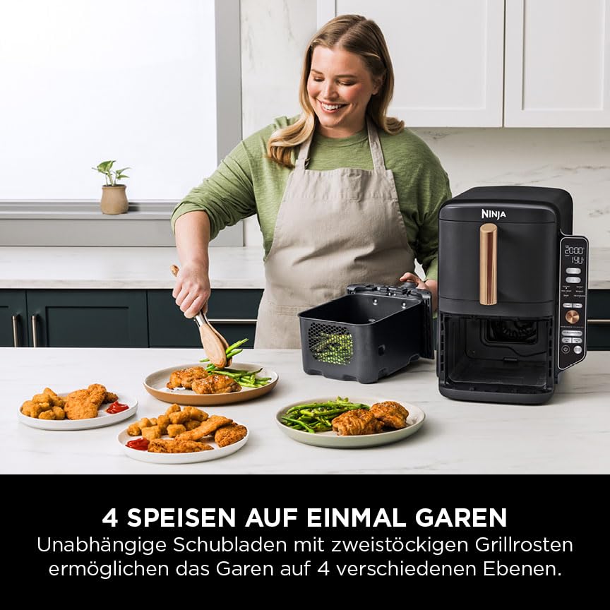 Ninja Double Stack XL Airfryer – 9,5 L, 2 Schubladen vertikal, 4 Ebenen, 6-in-1, Schwarz/Kupfer, SL400EUCP