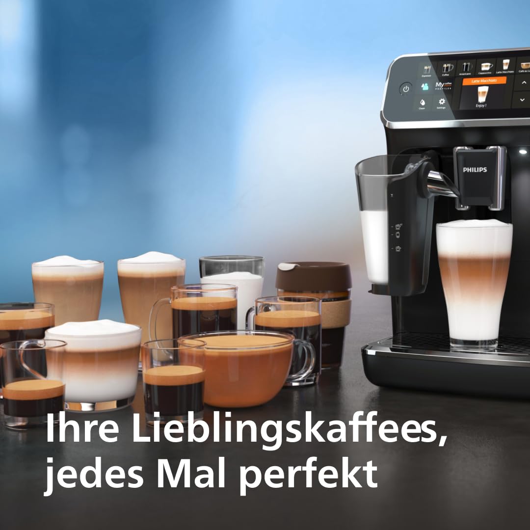 Philips 5400 Series Kaffeevollautomat – EP5441/50, LatteGo Milchsystem, 12 Kaffeespezialitäten, Mattschwarz