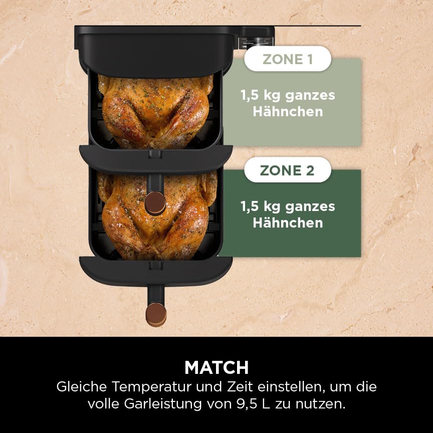 Ninja Double Stack XL Airfryer – 9,5 L, 2 Schubladen vertikal, 4 Ebenen, 6-in-1, Schwarz/Kupfer, SL400EUCP