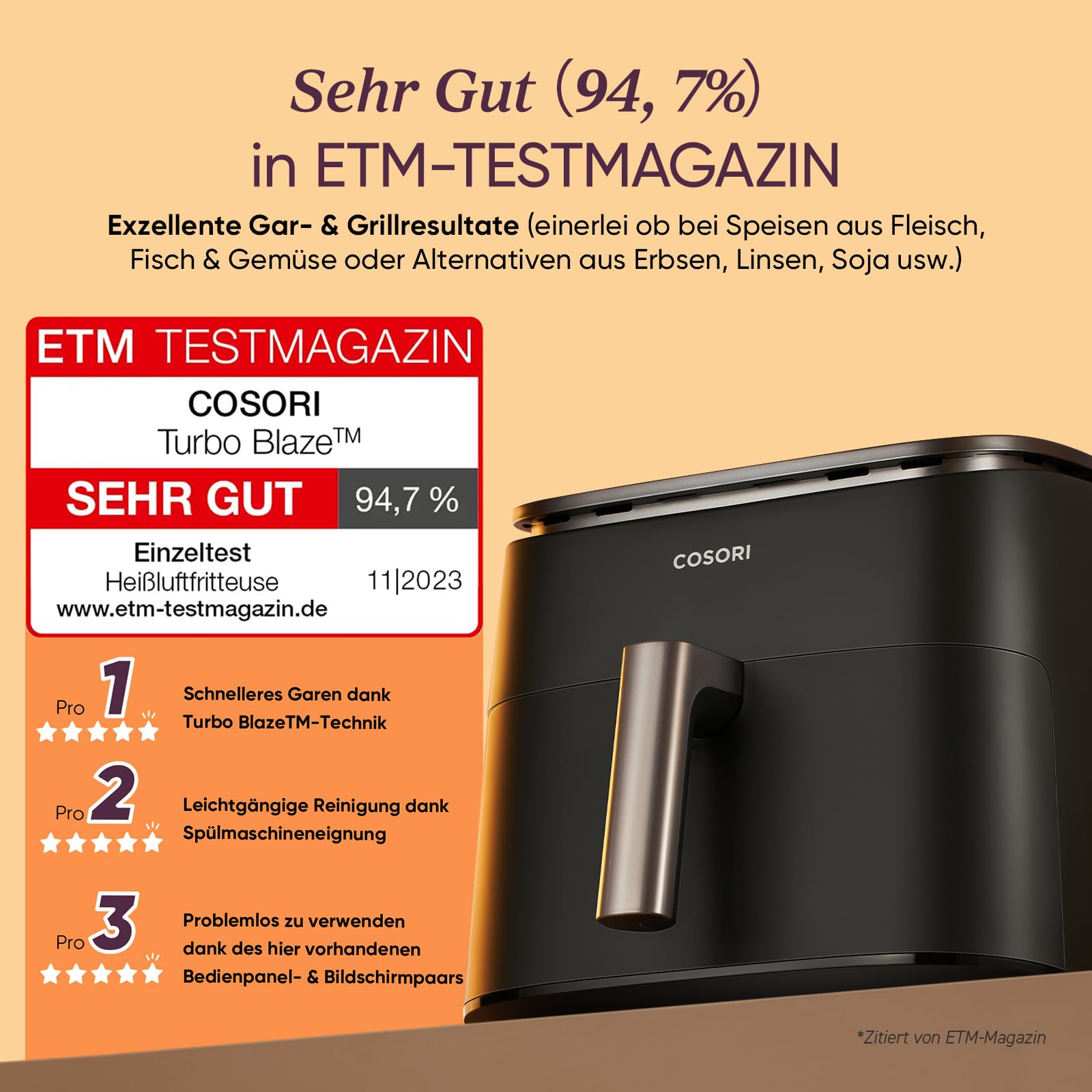 COSORI TurboBlaze Heißluftfritteuse 6L – 9-in-1 Airfryer, leiser DC-Motor, 5 Gebläsestufen, 64 % energiesparend