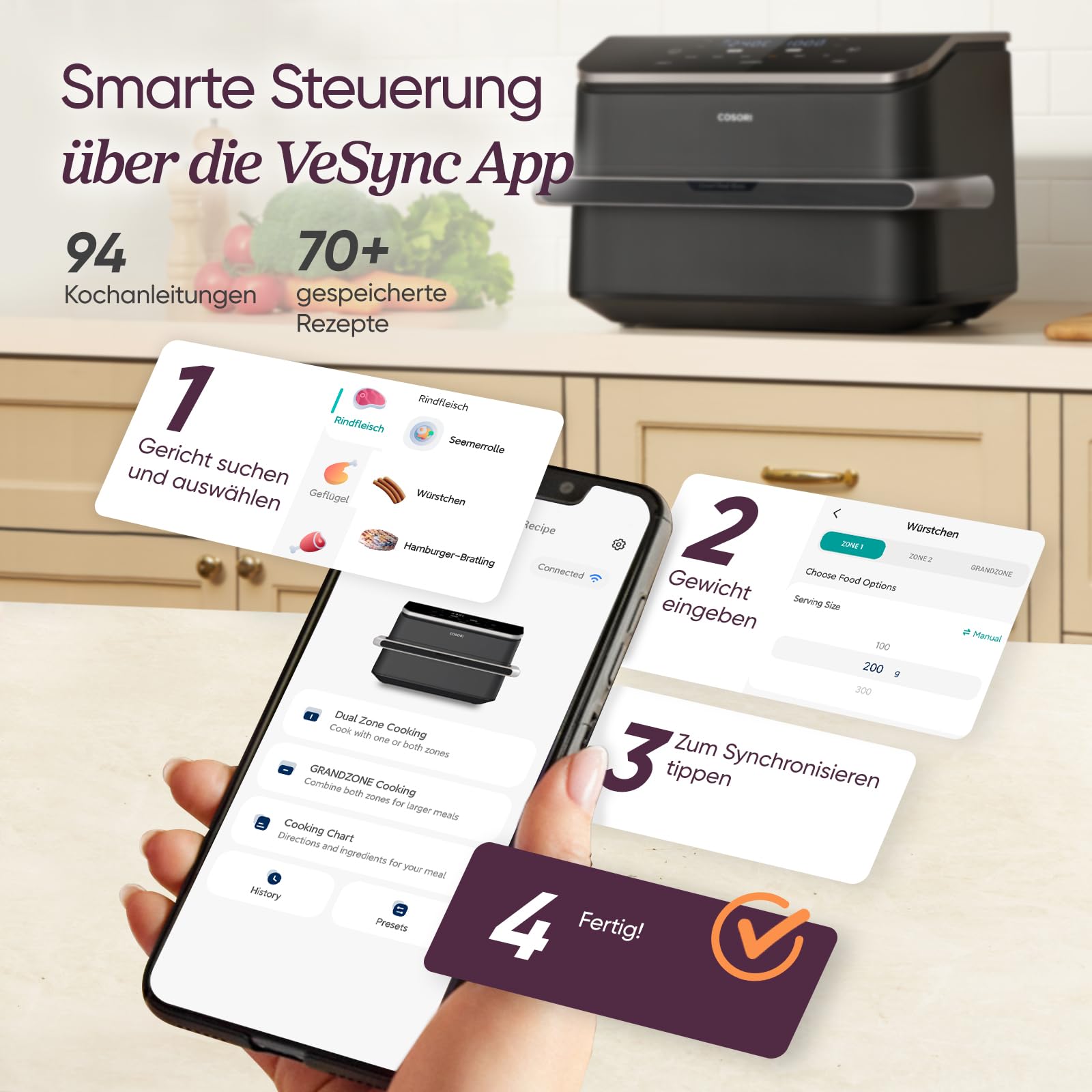 COSORI TwinFry Dual Blaze Airfryer 10L – 2 Kammern, 4 Heizrohre, 240°C, App &amp; Rezepte