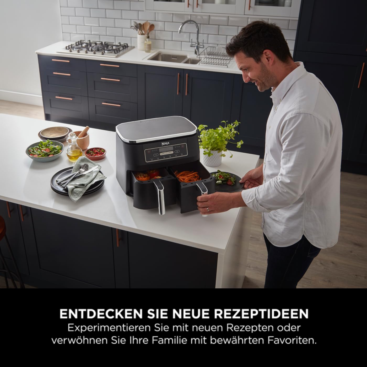 Ninja Foodi Dual Zone Airfryer 7,6 L AF300EU – 2 Fächer, 6-in-1 Funktionen, Antihaft, Schwarz