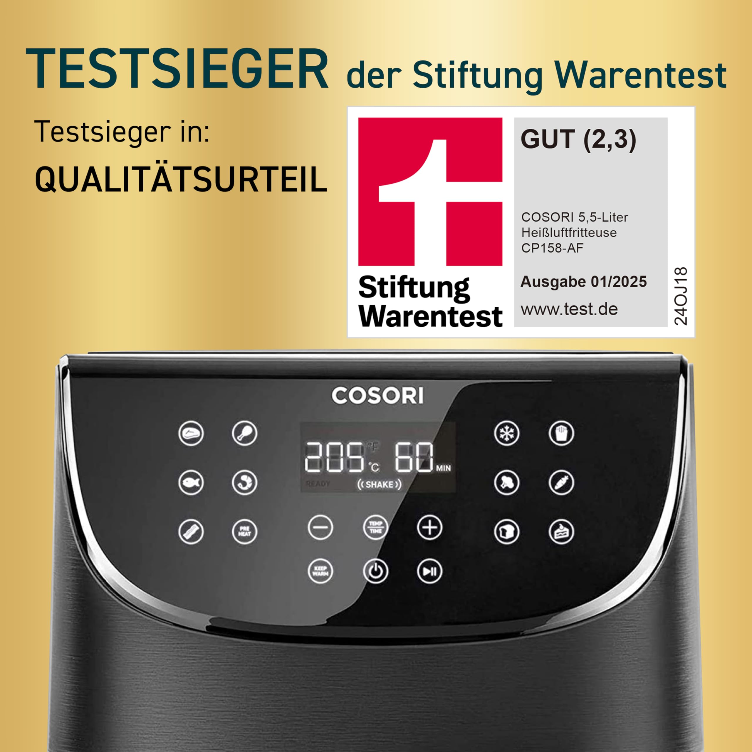 COSORI CP158-AF Heißluftfritteuse XXL 5,5 L – Testsieger 2024, 11-in-1, Schwarz