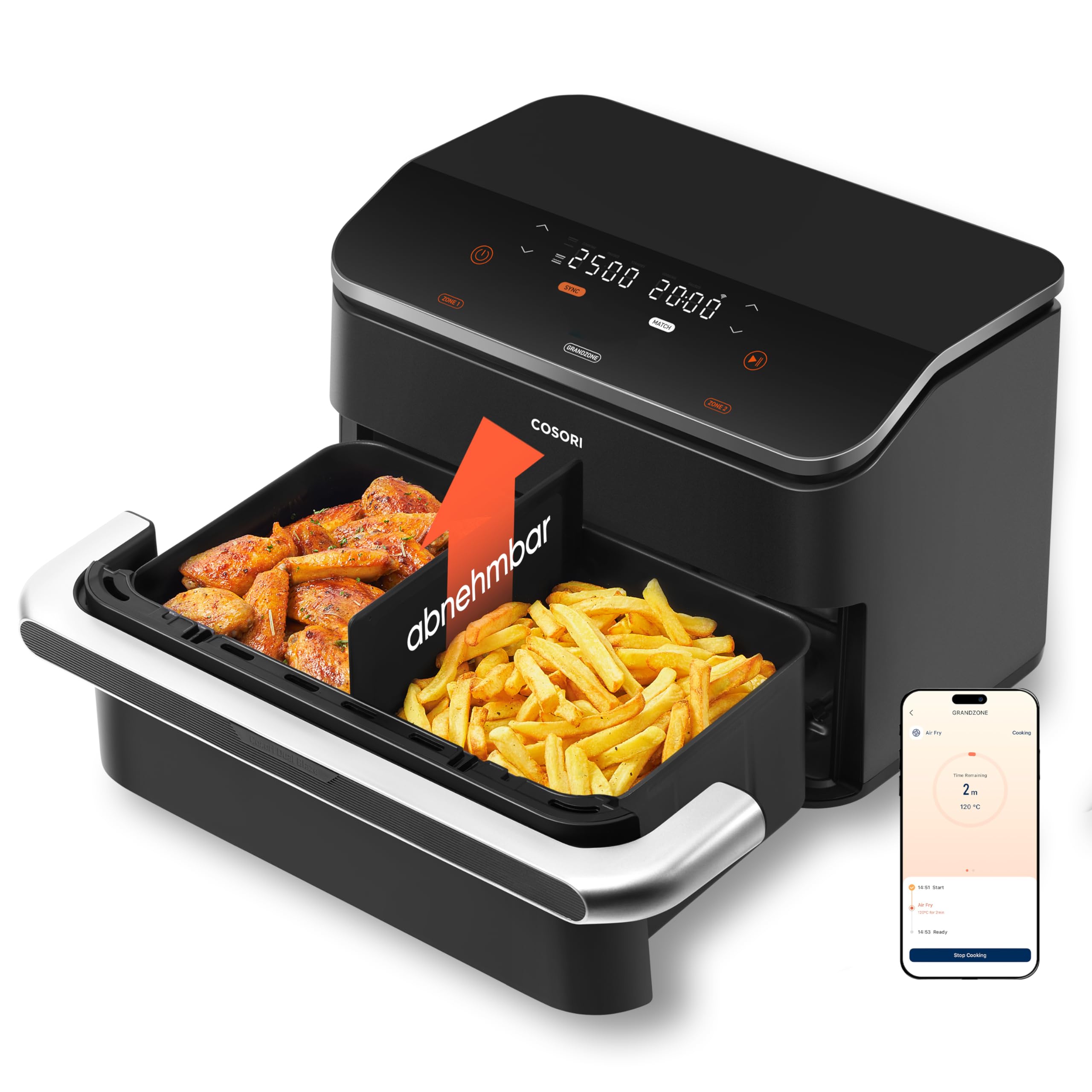 COSORI TwinFry Dual Blaze Airfryer 10L – 2 Kammern, 4 Heizrohre, 240°C, App &amp; Rezepte