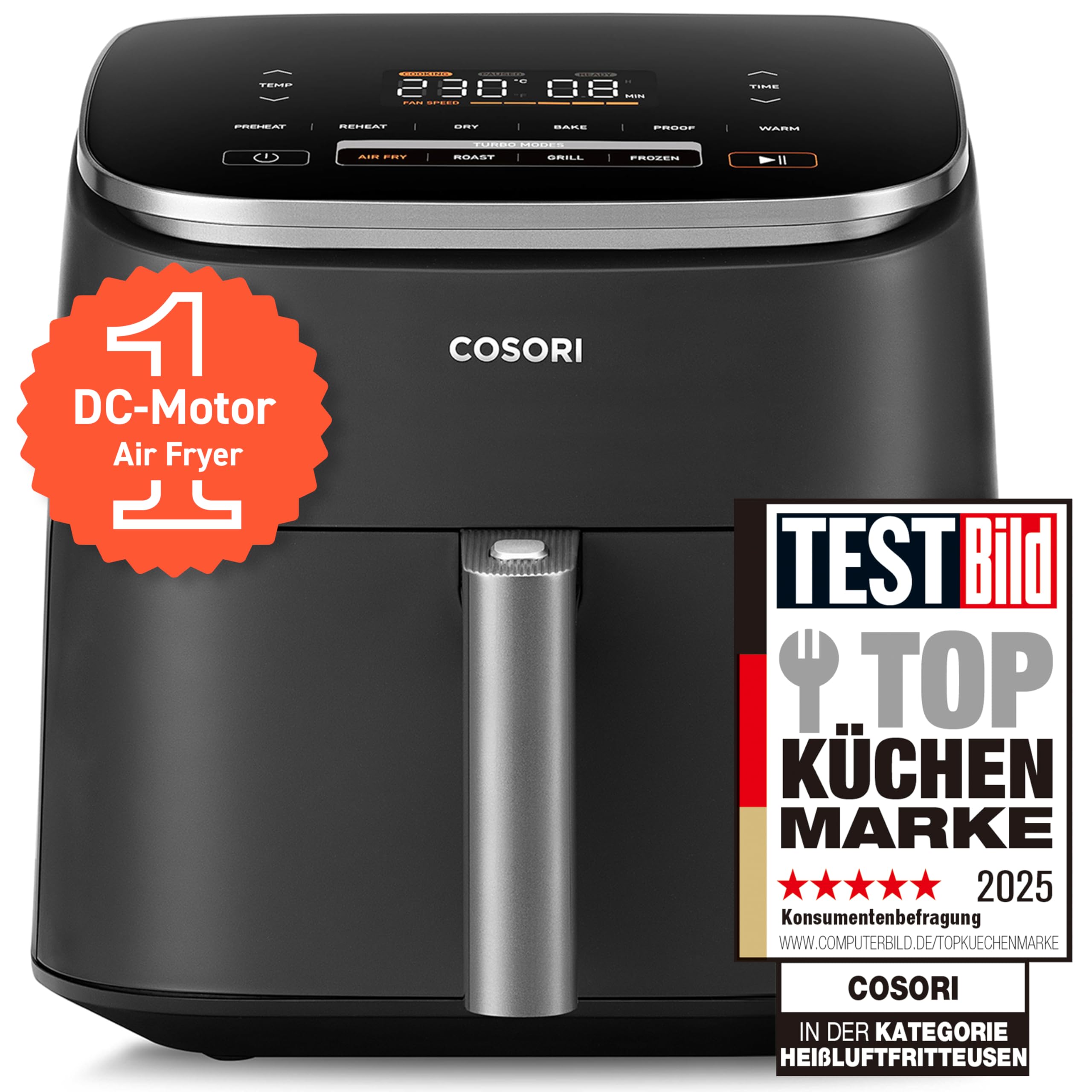 COSORI TurboBlaze Heißluftfritteuse 6L – 9-in-1 Airfryer, leiser DC-Motor, 5 Gebläsestufen, 64 % energiesparend