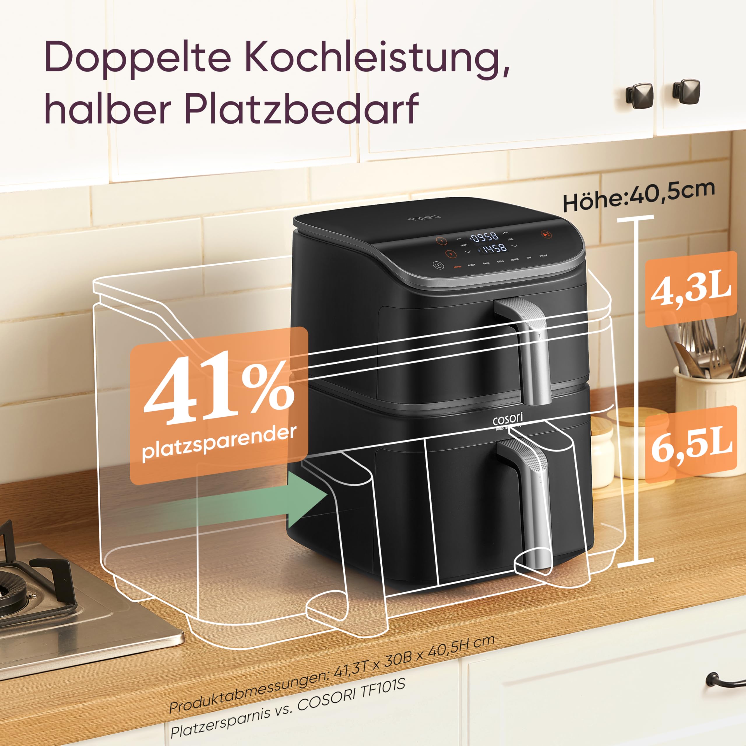 COSORI Turbo Tower Pro Airfryer 10,8L – Keramikbeschichtung, DualBlaze, 2 Kammern, DC-Motor