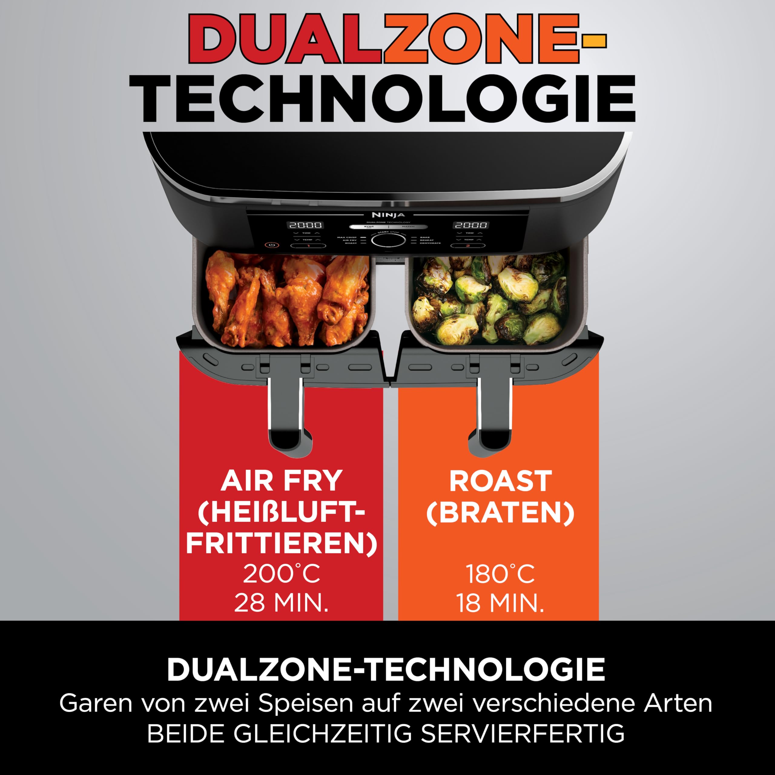 Ninja Foodi Dual Zone Airfryer 7,6 L AF300EU – 2 Fächer, 6-in-1 Funktionen, Antihaft, Schwarz