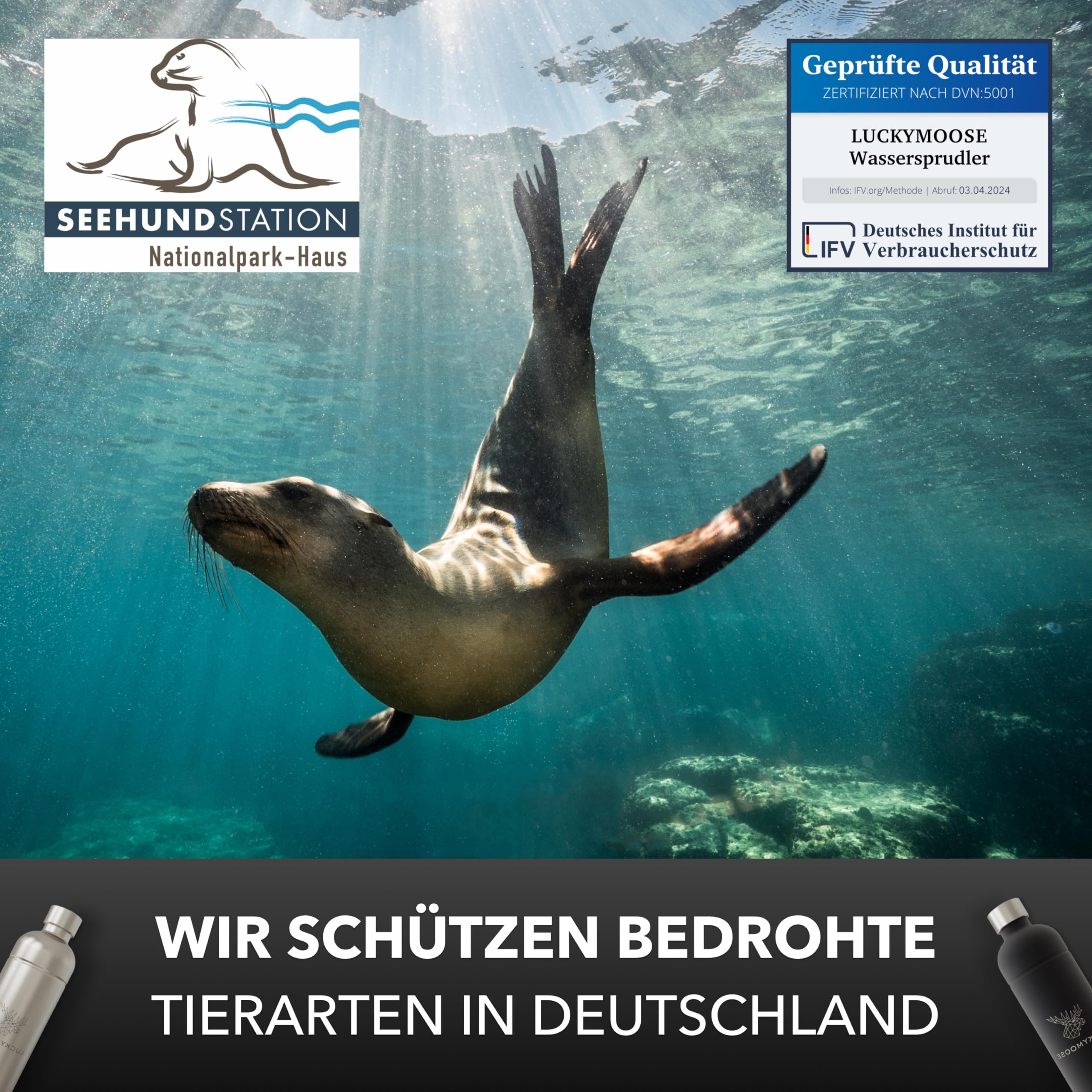 Luckymoose Infinity Wassersprudler – 2× 1,25 L Edelstahlflaschen, automatische Stopp-Funktion, Schwarz